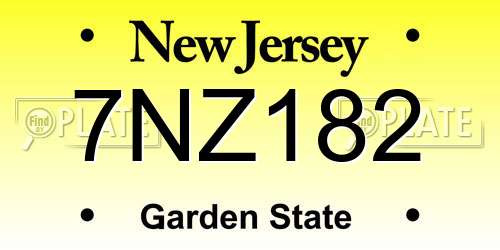 7NZ182 New Jersey License Plate