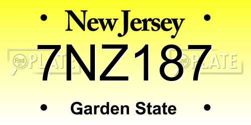 7NZ187 New Jersey License Plate