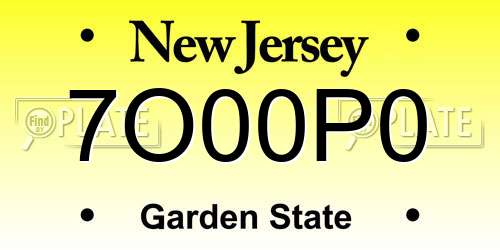 7O00P0 New Jersey License Plate
