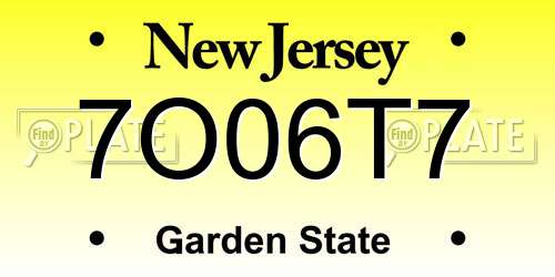 7O06T7 New Jersey License Plate