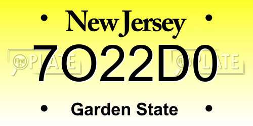 7O22D0 New Jersey License Plate