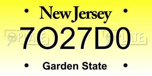 7O27D0 New Jersey License Plate