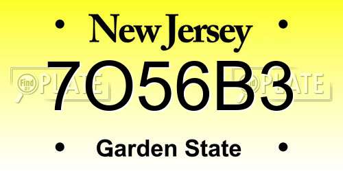 7O56B3 New Jersey License Plate