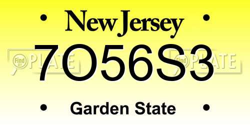 7O56S3 New Jersey License Plate