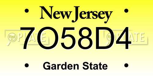 7O58D4 New Jersey License Plate