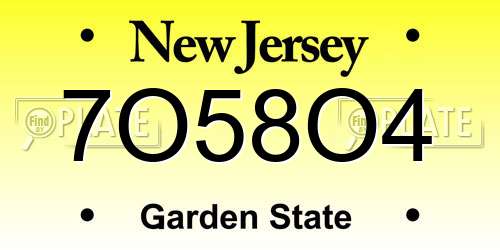 7O58O4 New Jersey License Plate