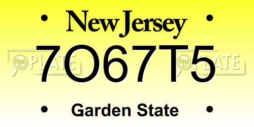7O67T5 New Jersey License Plate