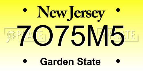 7O75M5 New Jersey License Plate