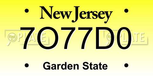 7O77D0 New Jersey License Plate