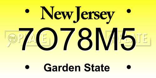 7O78M5 New Jersey License Plate