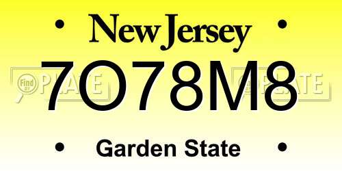 7O78M8 New Jersey License Plate
