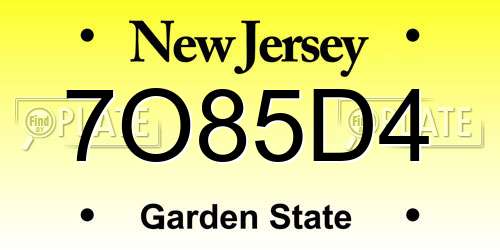 7O85D4 New Jersey License Plate