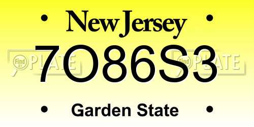 7O86S3 New Jersey License Plate