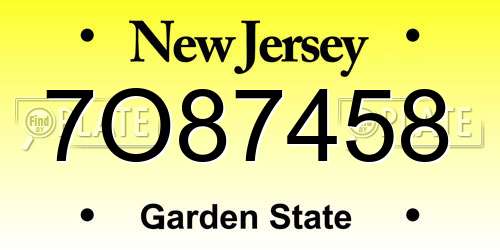 7O87458 New Jersey License Plate