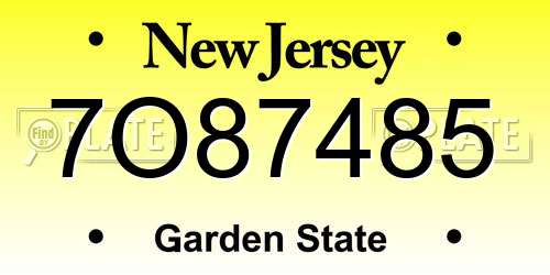 7O87485 New Jersey License Plate