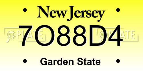7O88D4 New Jersey License Plate