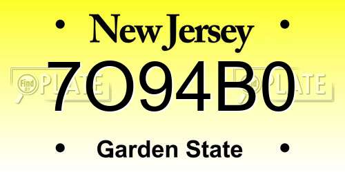 7O94B0 New Jersey License Plate