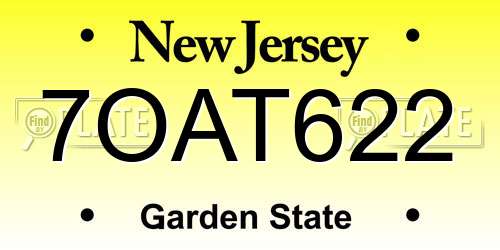 7OAT622 New Jersey License Plate