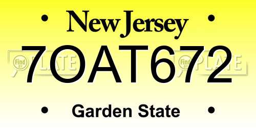 7OAT672 New Jersey License Plate