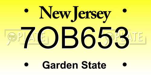 7OB653 New Jersey License Plate