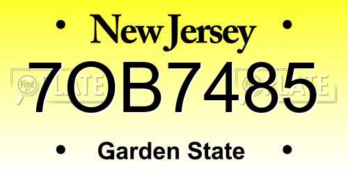 7OB7485 New Jersey License Plate
