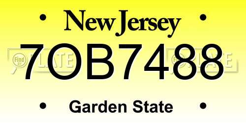 7OB7488 New Jersey License Plate