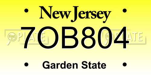 7OB804 New Jersey License Plate