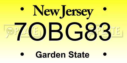 7OBG83 New Jersey License Plate