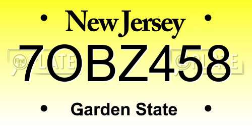 7OBZ458 New Jersey License Plate