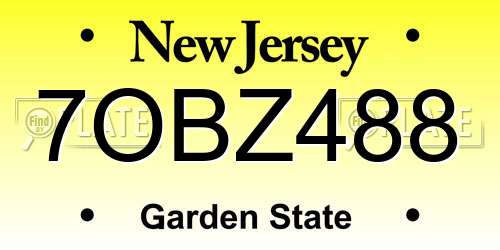 7OBZ488 New Jersey License Plate