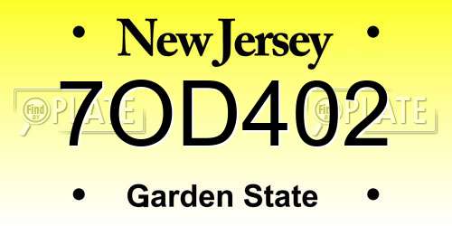 7OD402 New Jersey License Plate