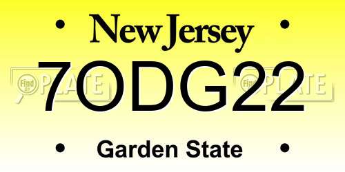 7ODG22 New Jersey License Plate
