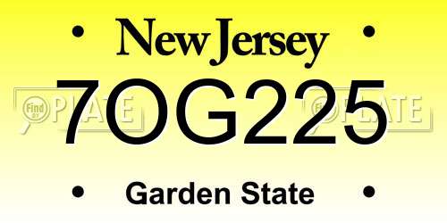 7OG225 New Jersey License Plate