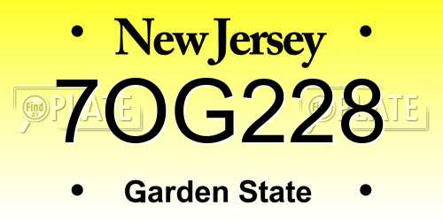 7OG228 New Jersey License Plate