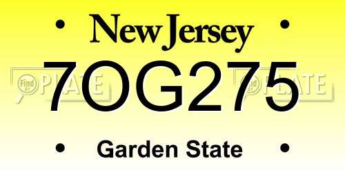 7OG275 New Jersey License Plate