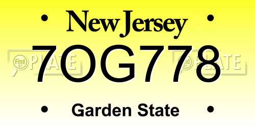 7OG778 New Jersey License Plate