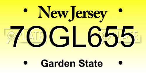 7OGL655 New Jersey License Plate
