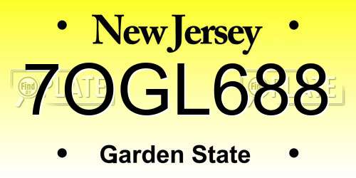 7OGL688 New Jersey License Plate