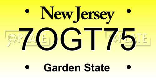 7OGT75 New Jersey License Plate