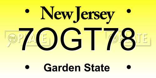 7OGT78 New Jersey License Plate