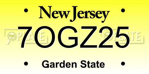 7OGZ25 New Jersey License Plate
