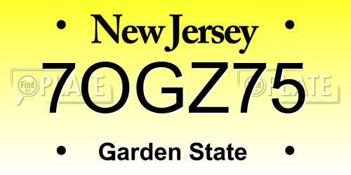 7OGZ75 New Jersey License Plate