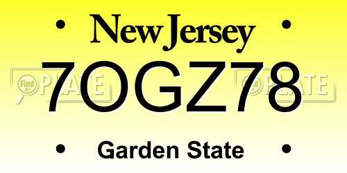 7OGZ78 New Jersey License Plate