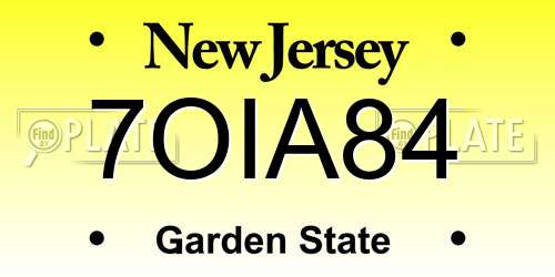 7OIA84 New Jersey License Plate