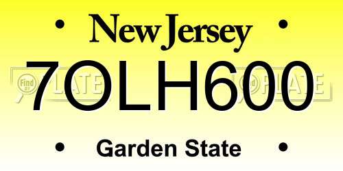 7OLH600 New Jersey License Plate
