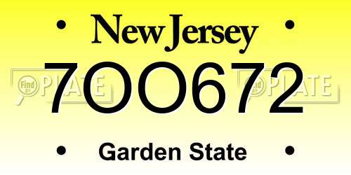 7OO672 New Jersey License Plate