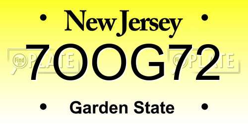 7OOG72 New Jersey License Plate