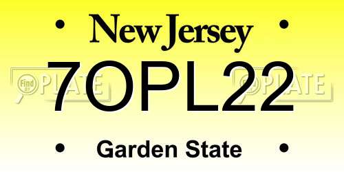 7OPL22 New Jersey License Plate