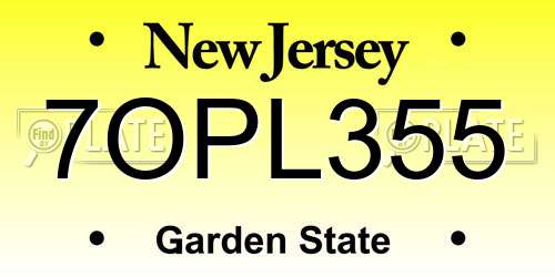 7OPL355 New Jersey License Plate
