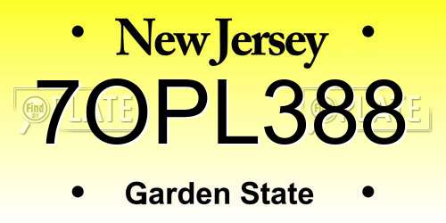7OPL388 New Jersey License Plate